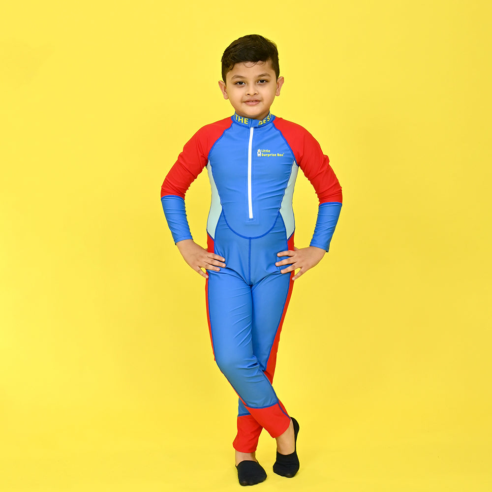 Little Surprise Box,LSB Blue & Red Full Length Swimwear for Teens & Adults with UPF 30+
