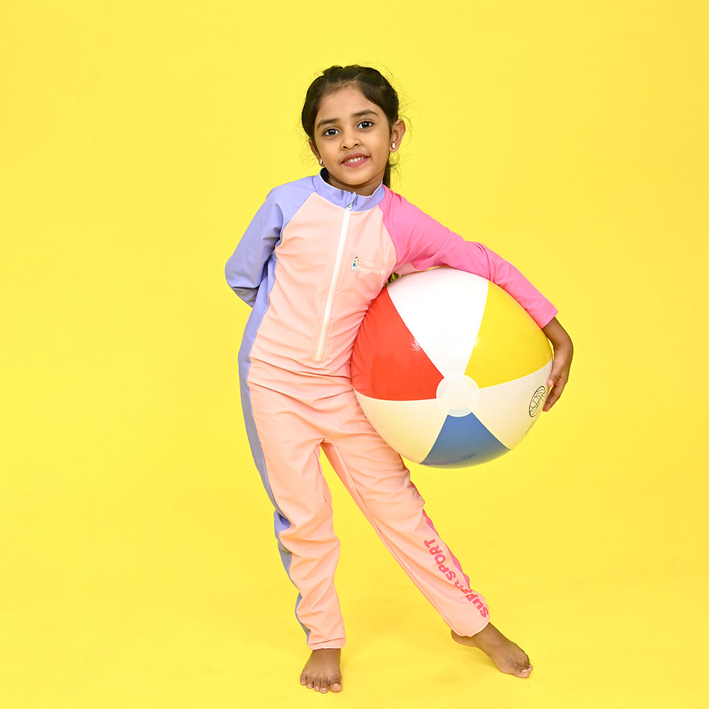 Little Surprise Box Pink Tri Colour Super Sport Swimwear for Toddlers & Kids with UPF 30+
