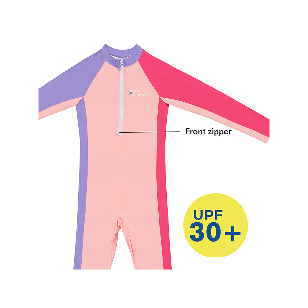Little Surprise Box Pink Tri Colour Super Sport Swimwear for Toddlers & Kids with UPF 30+
