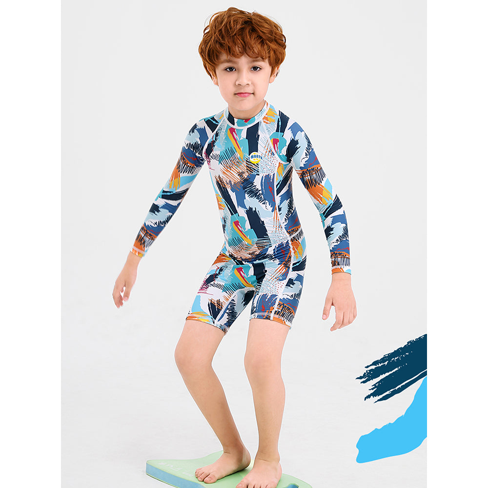 Little Surprise Box Full Sleeves Knee Length Multi Geometric Print Kids Swimwear UP50 +