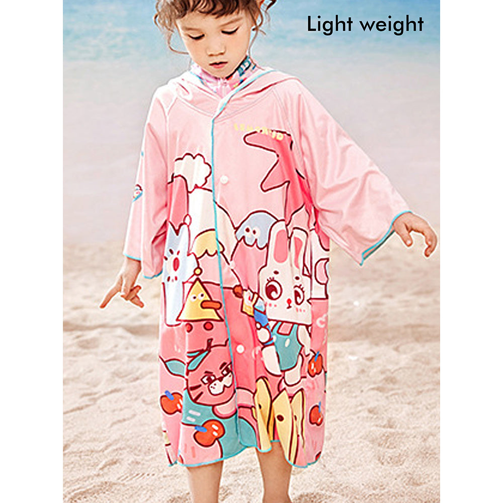 Pink Bunny Lightweight Microfibre Hooded Swim Poncho/ Beach Coverup Towel For Kids