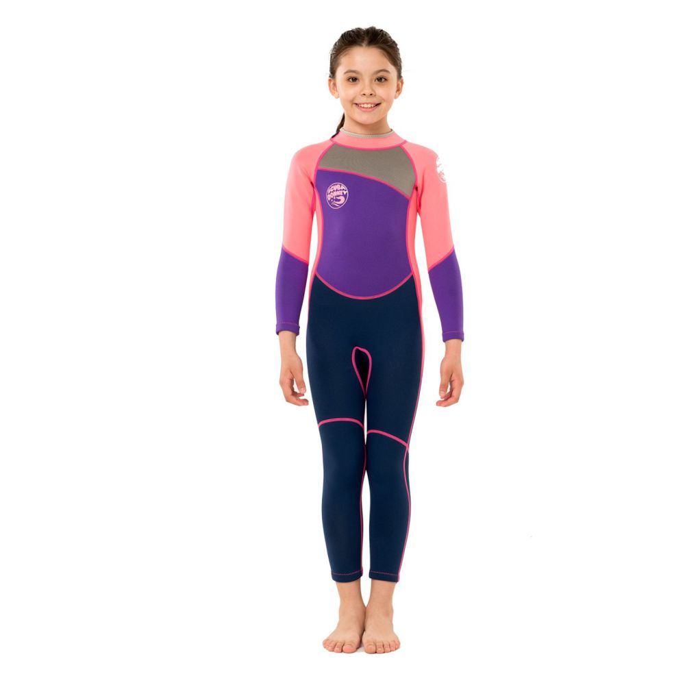 PinkViolet and black Full Length Scuba Swimsuit 2.5mm Neoprene Swimwear for water adventures for Kids and Teens