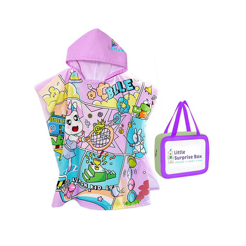 Pink Hooded Swim Poncho/ Bath Towel/ swim coverup for Kids.(3-8Y)