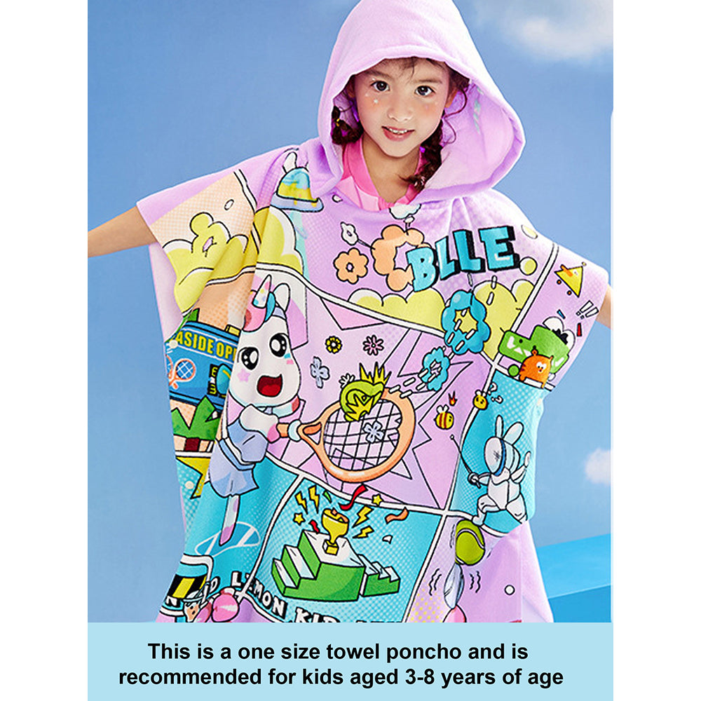 Pink Hooded Swim Poncho/ Bath Towel/ swim coverup for Kids.(3-8Y)