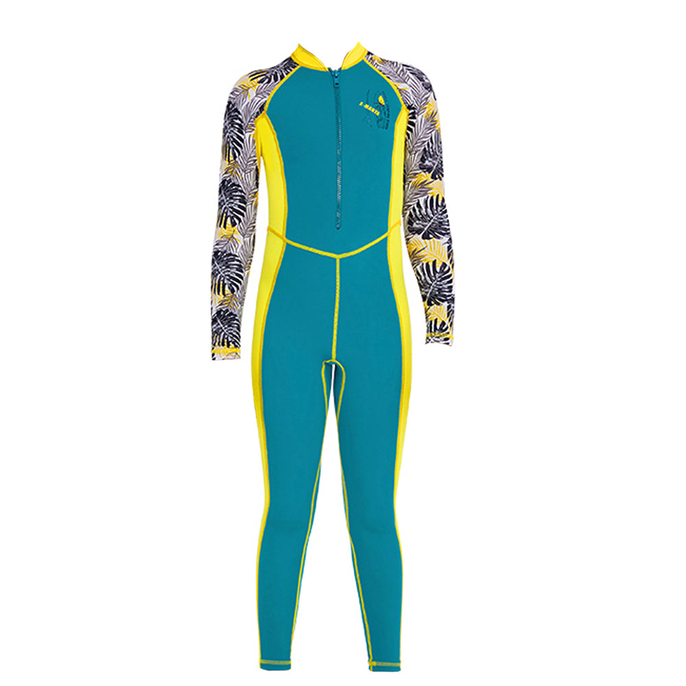 Full Sleeves Kids Swimwear Yellow & Green Palm Leaves printed Sleeves, UPF 50+