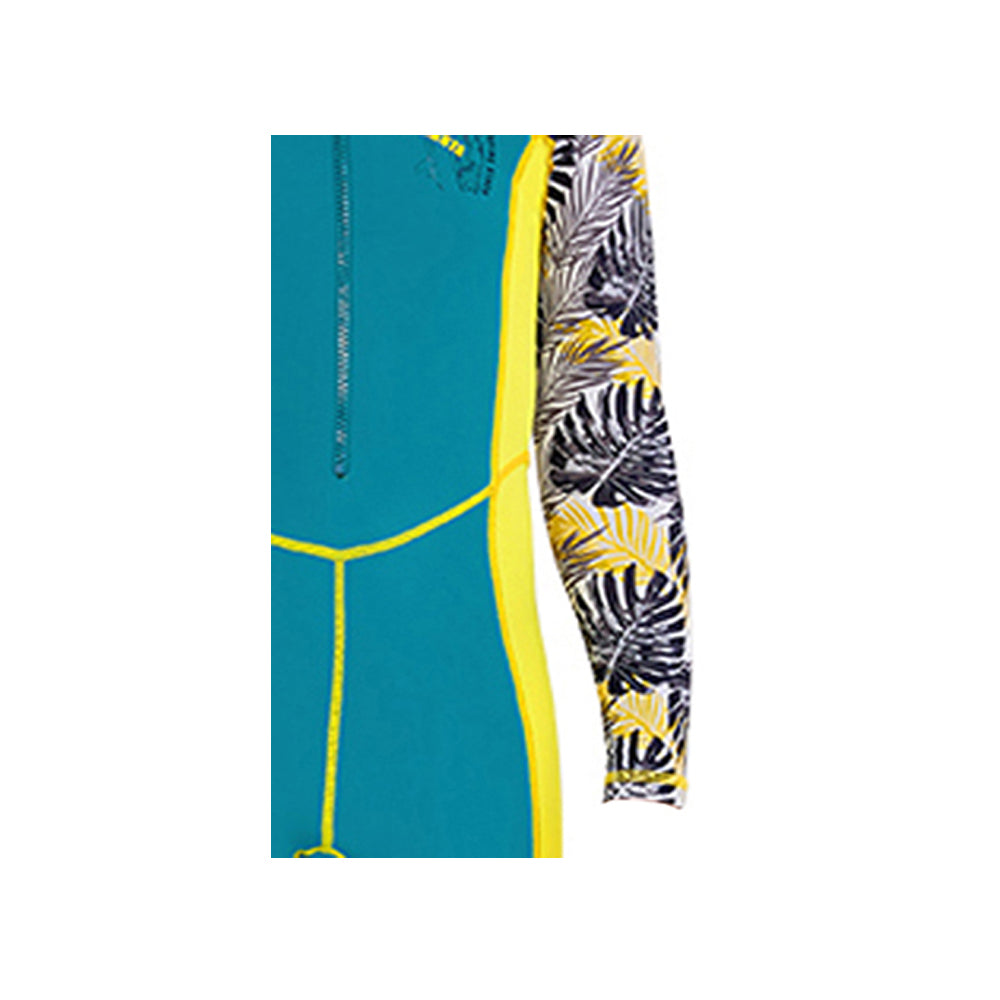 Full Sleeves Kids Swimwear Yellow & Green Palm Leaves printed Sleeves, UPF 50+