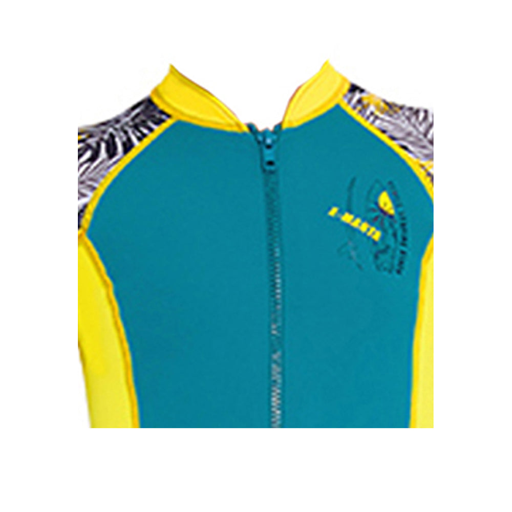 Full Sleeves Kids Swimwear Yellow & Green Palm Leaves printed Sleeves, UPF 50+