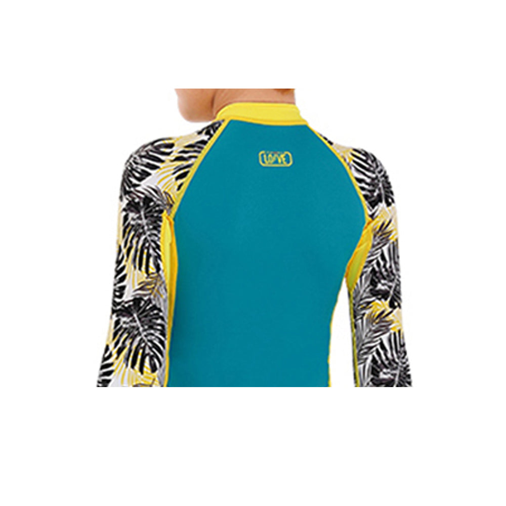 Full Sleeves Kids Swimwear Yellow & Green Palm Leaves printed Sleeves, UPF 50+