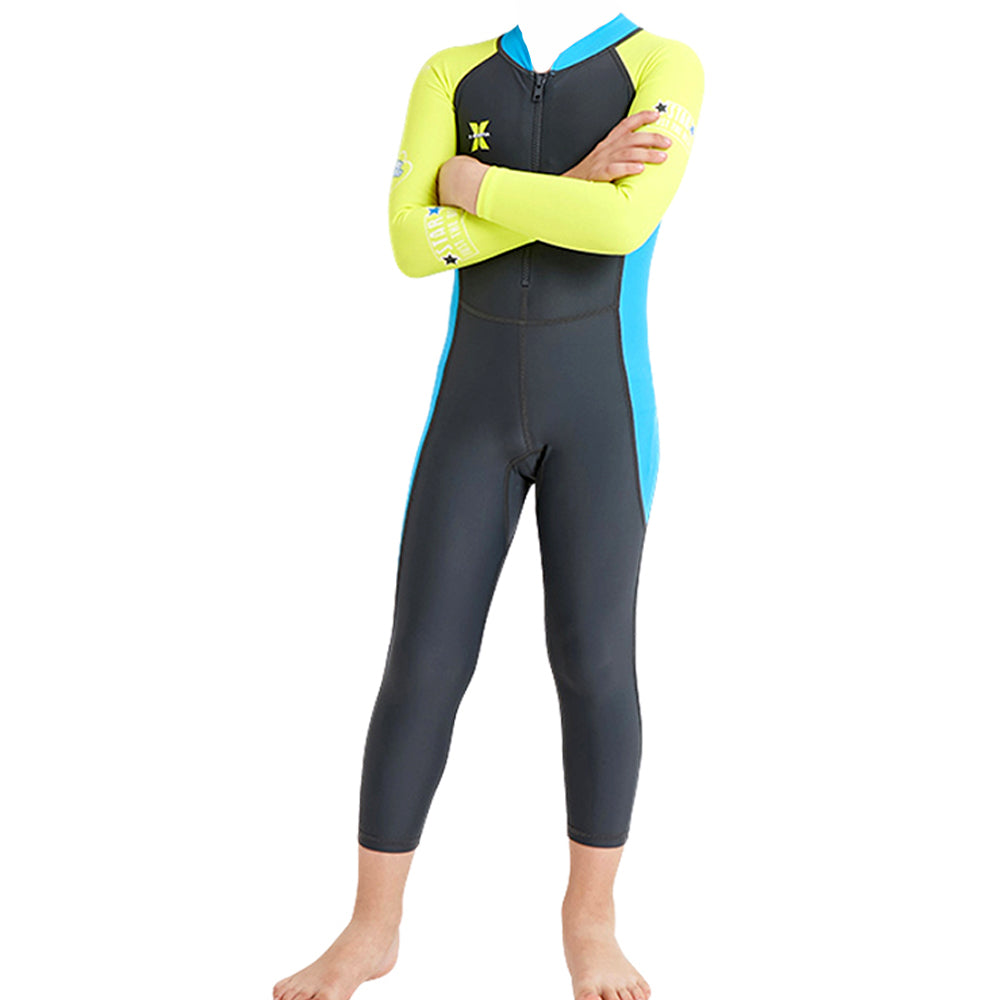 Grey Fluroscent Quote Sleeves Full Lenth Kids Swimwear With Upf 50+ Feature