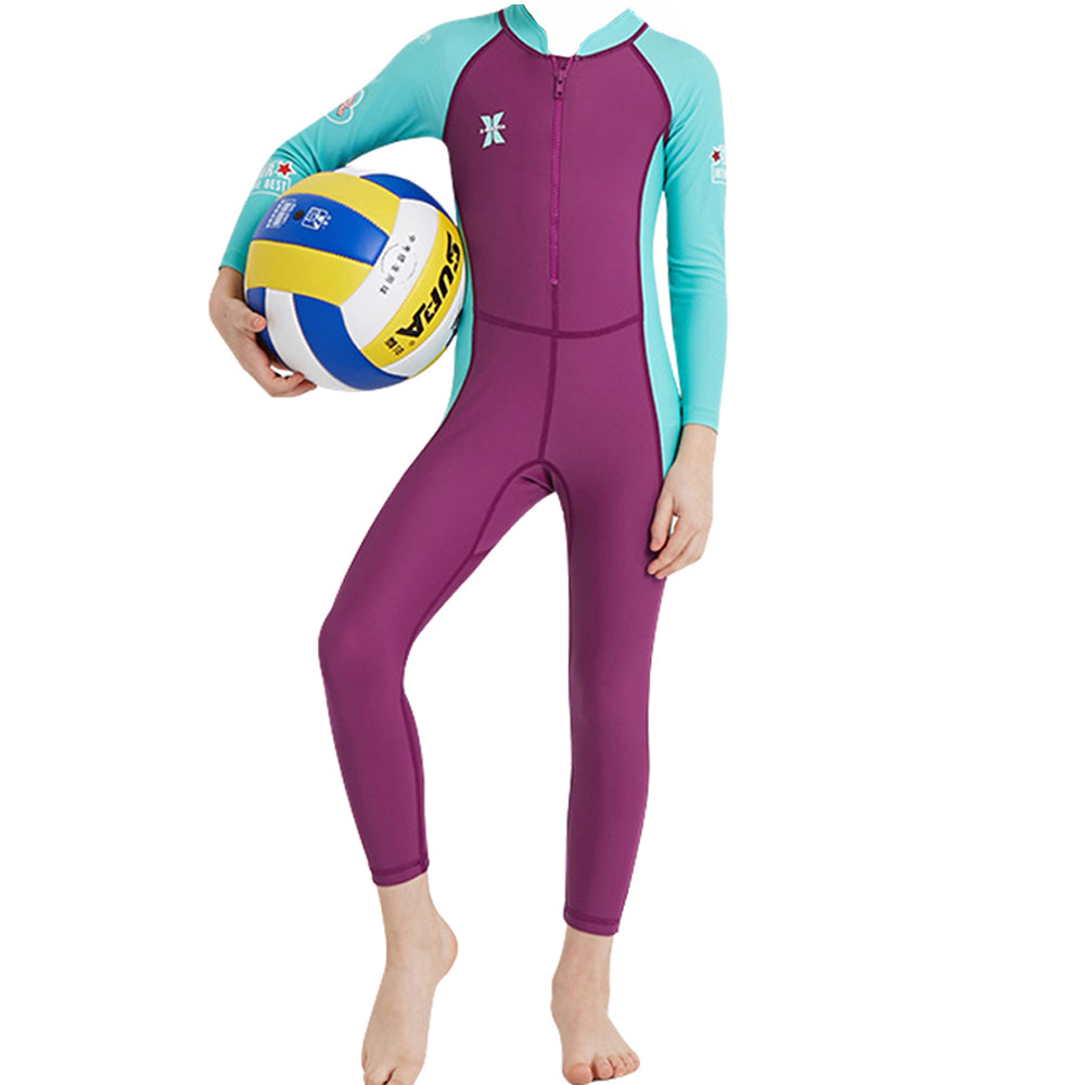 Maroon Mint Quote Sleeves Full Length Kids Swimwear With Upto 50+ Feature