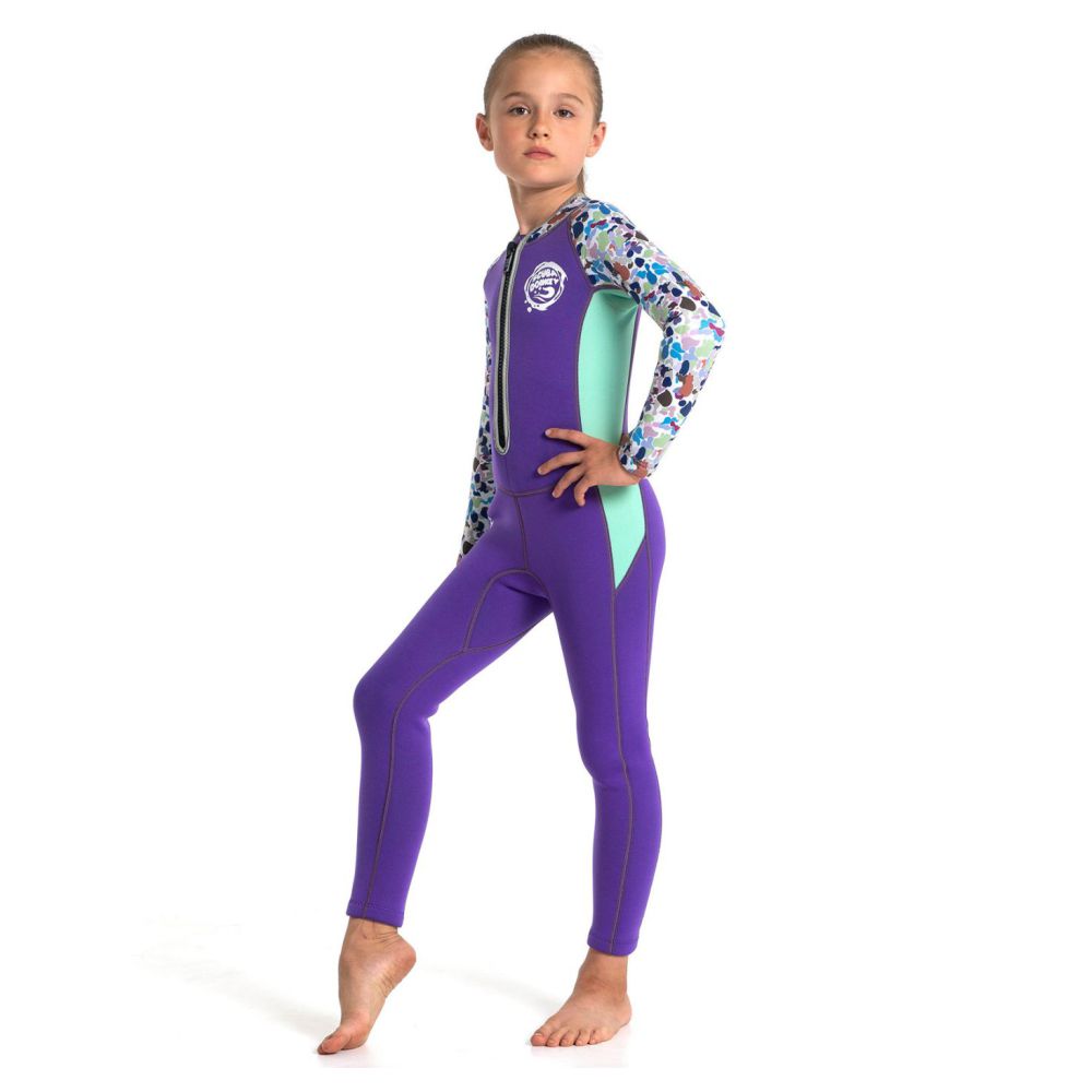 Violet Printed Sleeves Full Length Scuba Swimsuit 2.5mm Neoprene Swimwear for water adventures for KidsTeens and Adults