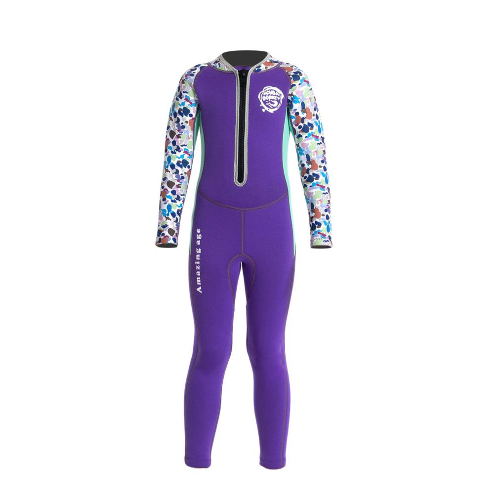 Violet Printed Sleeves Full Length Scuba Swimsuit 2.5mm Neoprene Swimwear for water adventures for KidsTeens and Adults