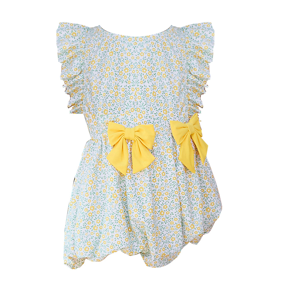 One Piece Little Miss Yellow Bow print Swimwear with Matching Swim Cap for Kids and Toddlers