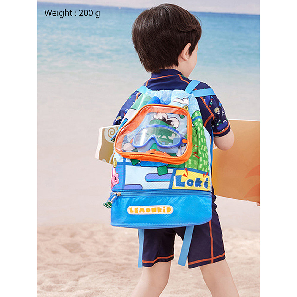 Kids Croc Face, Waterproof Swimming Bag/ Beach Bag.- Blue