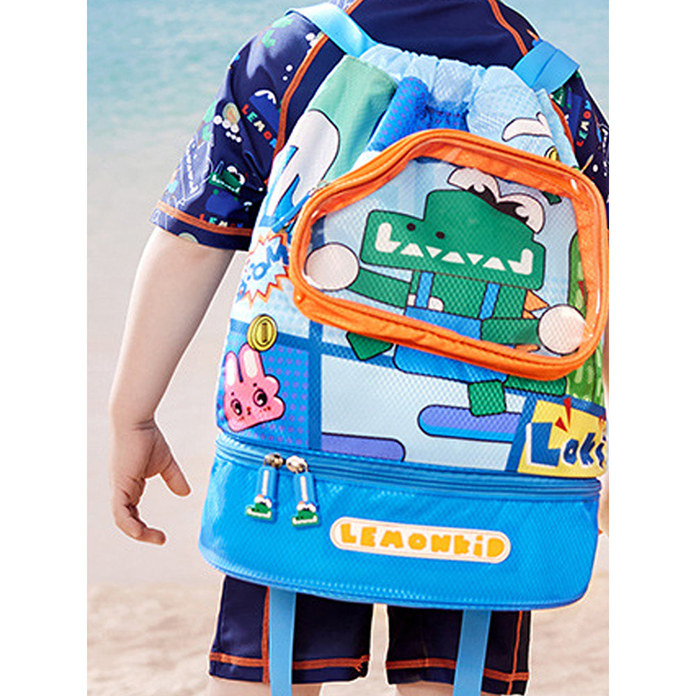 Kids Croc Face, Waterproof Swimming Bag/ Beach Bag.- Blue