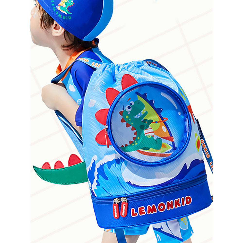 Kids Round Dinosaur , waterproof Swimming Bag/Beach Bag, Blue