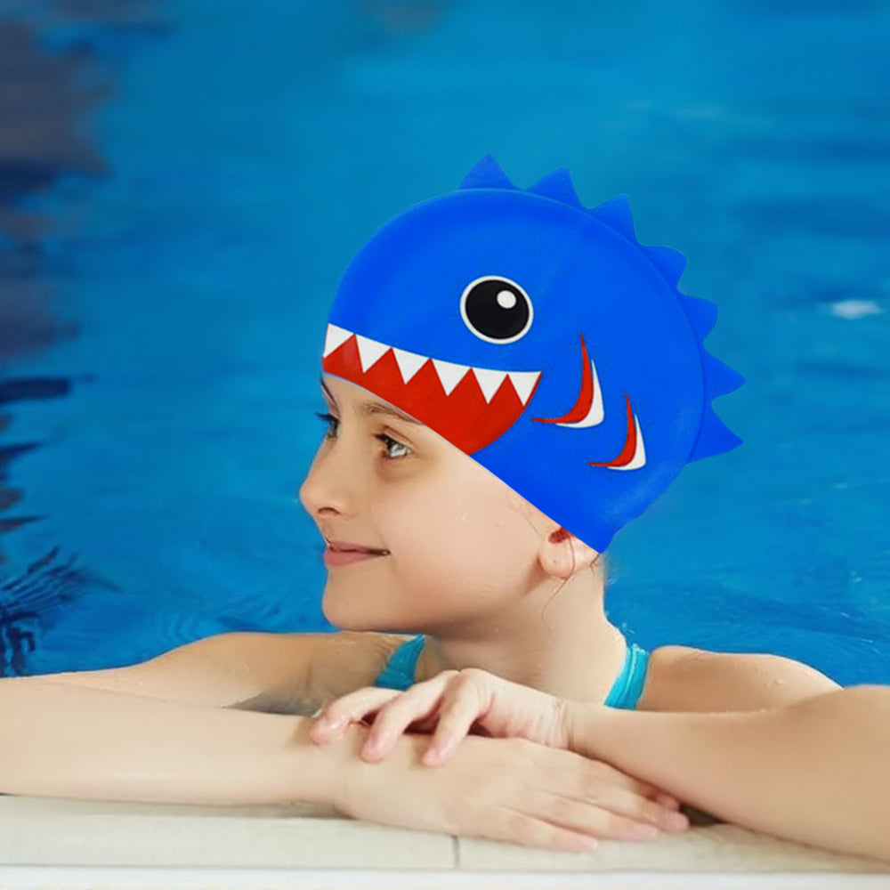 3d Cobalt Blue Red Wrinkle, Silicone Kids Swim Cap, 5 years - 15 years