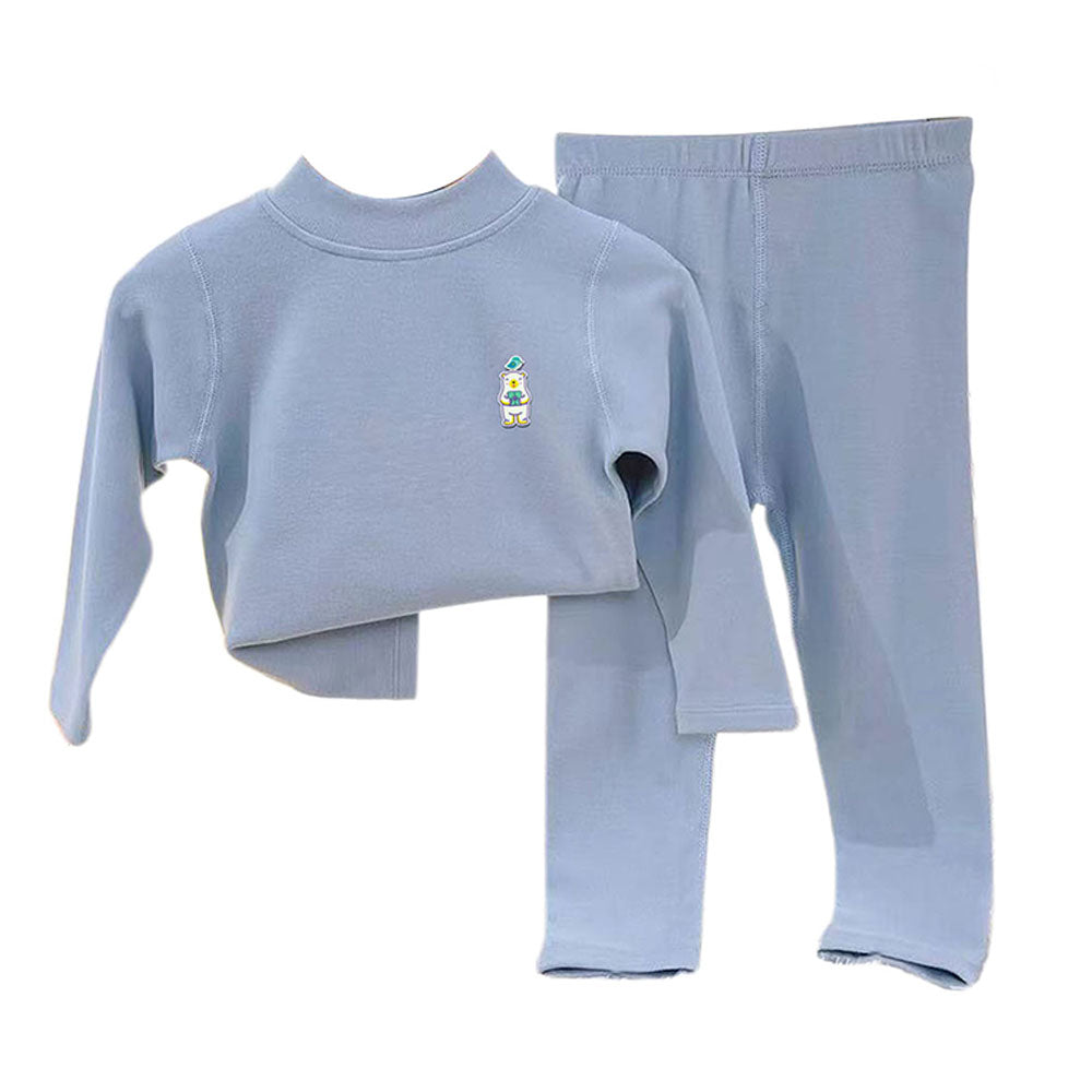 Little Surprise Box Blue Kelly Crew Neck Upper & Lower Body Thermal Winter Warmers For Kids-Set Of 2 Pcs