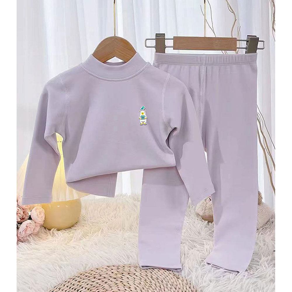 Little Surprise Box Lilac Kelly Crew Neck Upper & Lower Body Thermal Winter Warmers For Kids-Set Of 2 Pcs