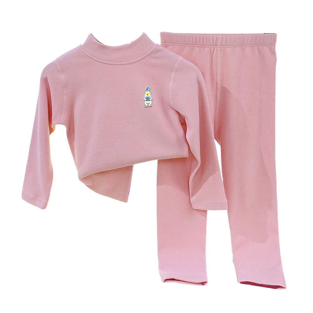 Little Surprise Box Pink Kelly Crew Neck Upper & Lower Body Thermal Winter Warmers For Kids-Set Of 2 Pcs