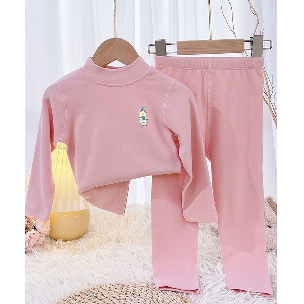 Little Surprise Box Pink Kelly Crew Neck Upper & Lower Body Thermal Winter Warmers For Kids-Set Of 2 Pcs