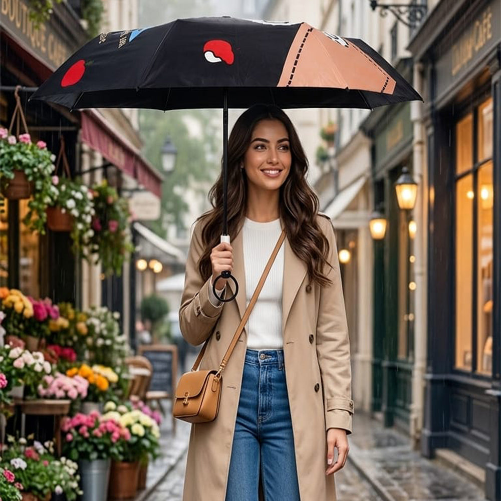 3 Fold Auto Open & Close Rain & Sun Dual Umbrella for Teens & Adults