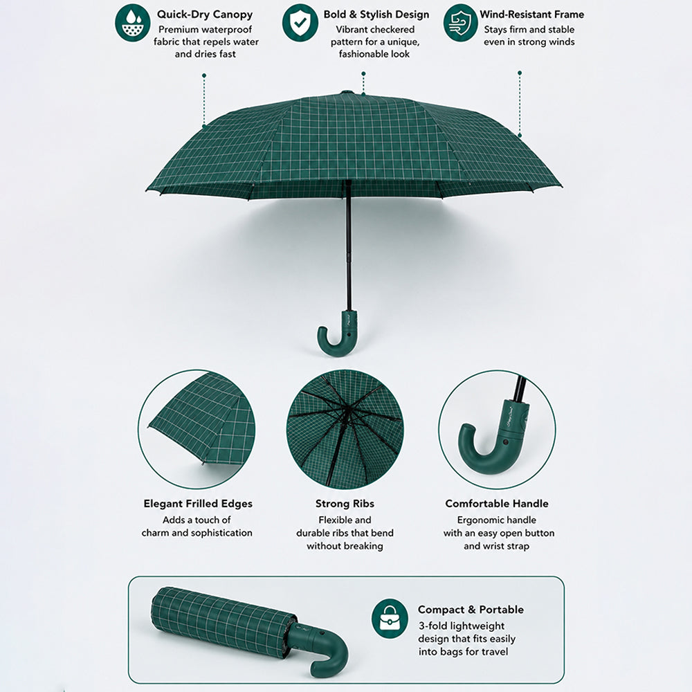 3 Fold Checkered  Auto Open & Close Umbrella for Teens & Adults
