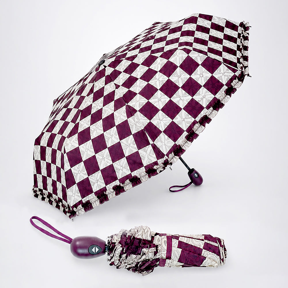 3 fold Frills and Checks Printed Umbrella