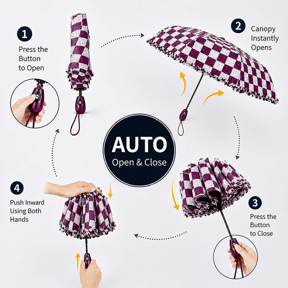 3 fold Frills and Checks Printed Umbrella
