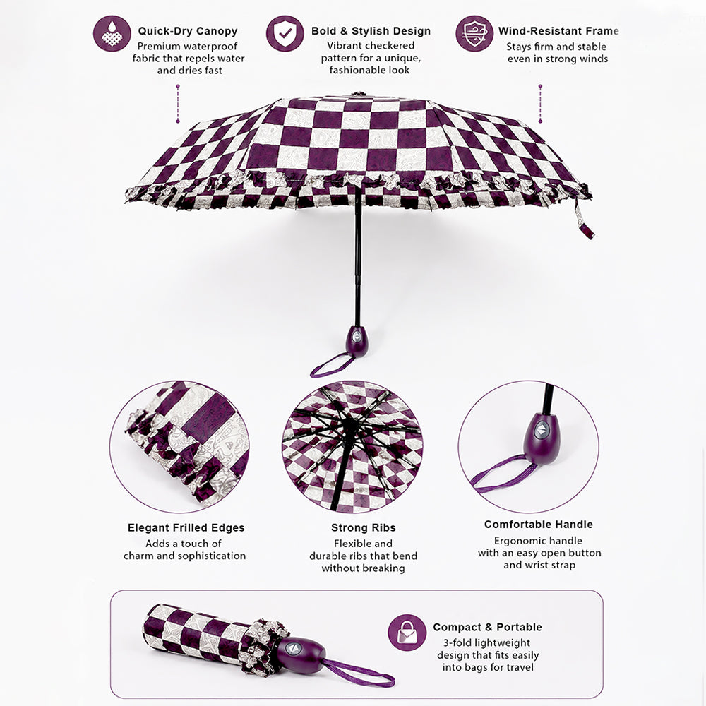 3 fold Frills and Checks Printed Umbrella