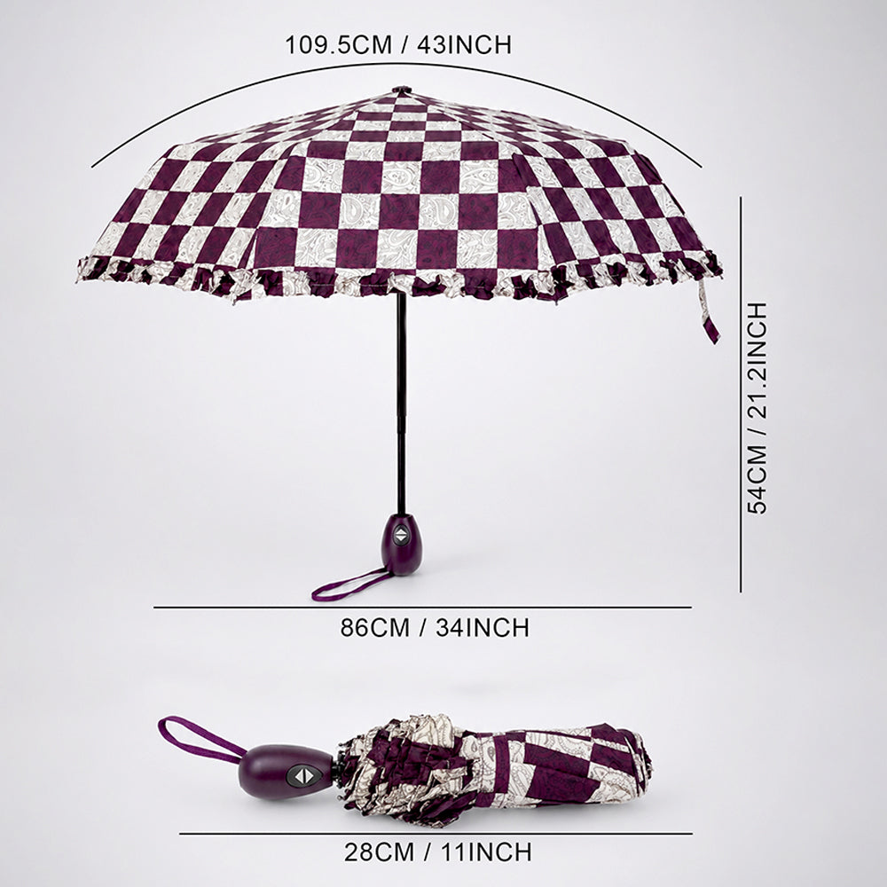 3 fold Frills and Checks Printed Umbrella