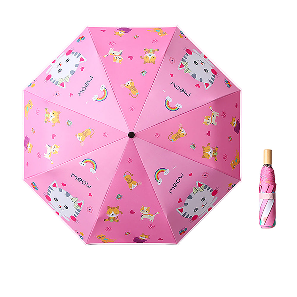 Little Surprise Box 3 fold Meow Kitten Umbrella for Kids - Pink