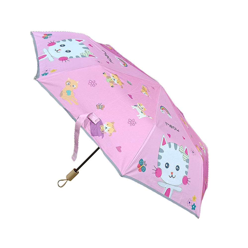 Little Surprise Box 3 fold Meow Kitten Umbrella for Kids - Pink