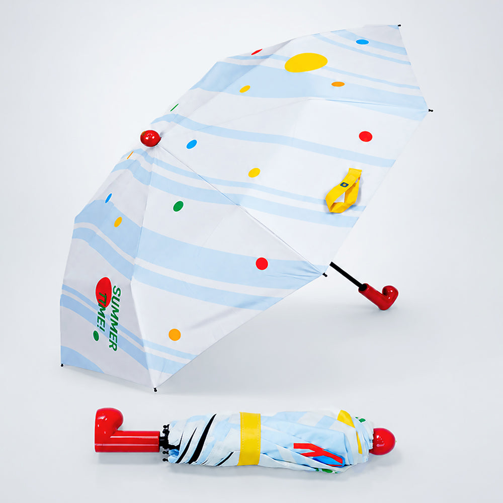 3 Fold Multi Polka with Red Boot Handle UPF 50+ Umbrella