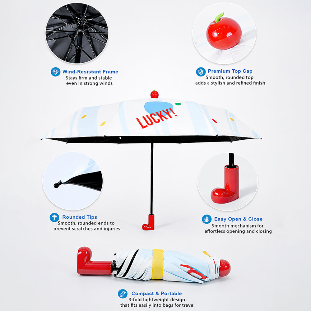 3 Fold Multi Polka with Red Boot Handle UPF 50+ Umbrella