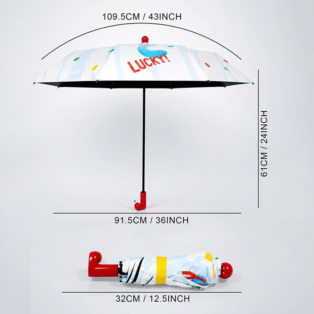 3 Fold Multi Polka with Red Boot Handle UPF 50+ Umbrella