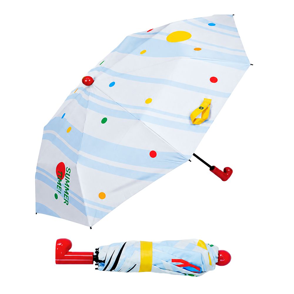 3 Fold Multi Polka with Red Boot Handle UPF 50+ Umbrella