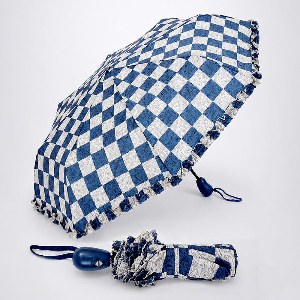 3 fold Frills and Checks Printed Umbrella