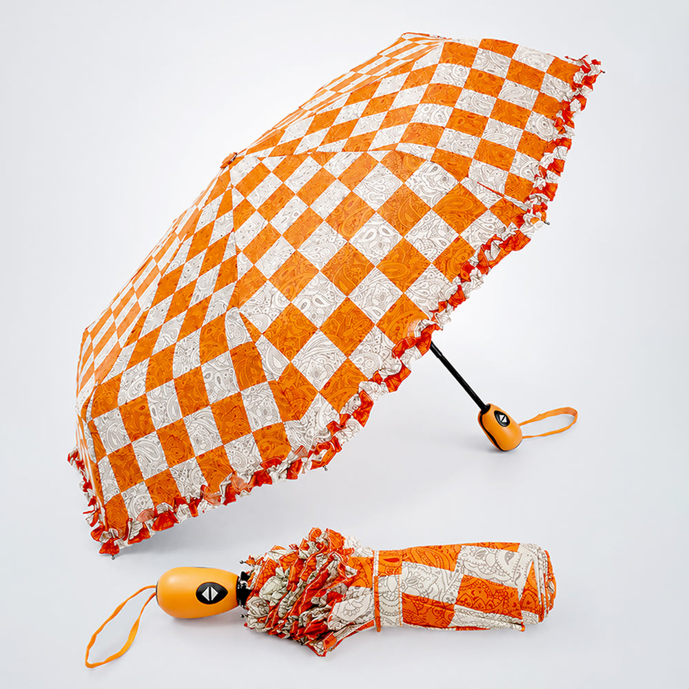 3 fold Frills and Checks Printed Umbrella