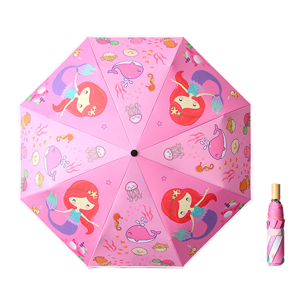 Little Surprise Box, 3-Fold Little Mermaid Theme Rain And All-Season Kids Umbrella 