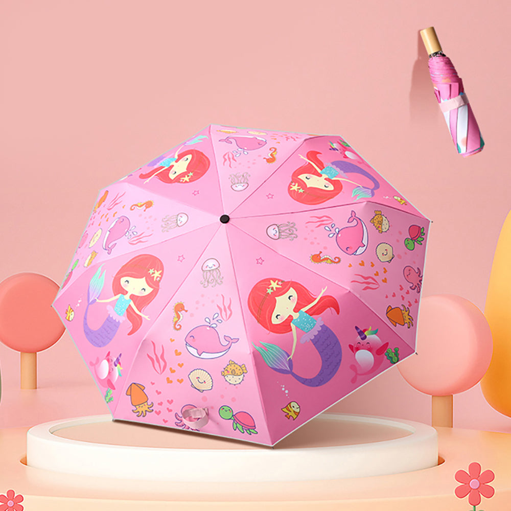 Little Surprise Box, 3-Fold Little Mermaid Theme Rain And All-Season Kids Umbrella 