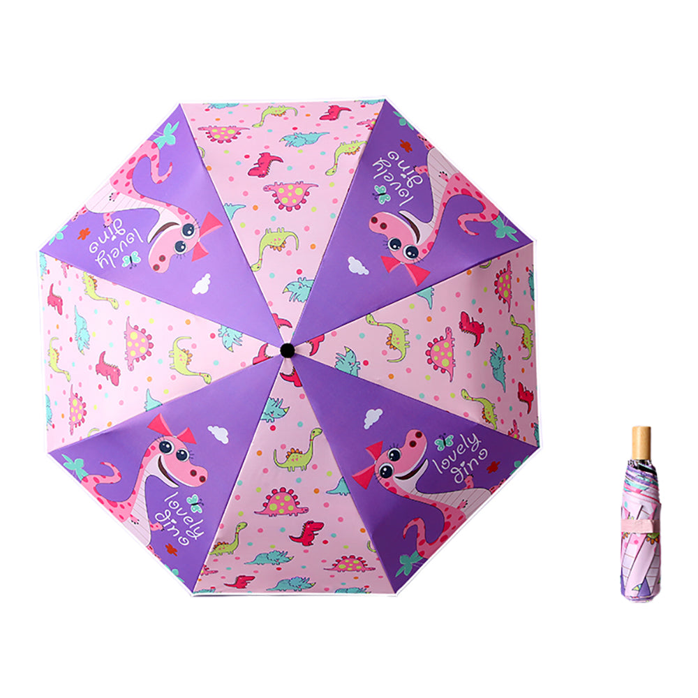 Little Surprise Box, 3-Fold Pink Dinosaur Print Rain And All-Season Kids Umbrella