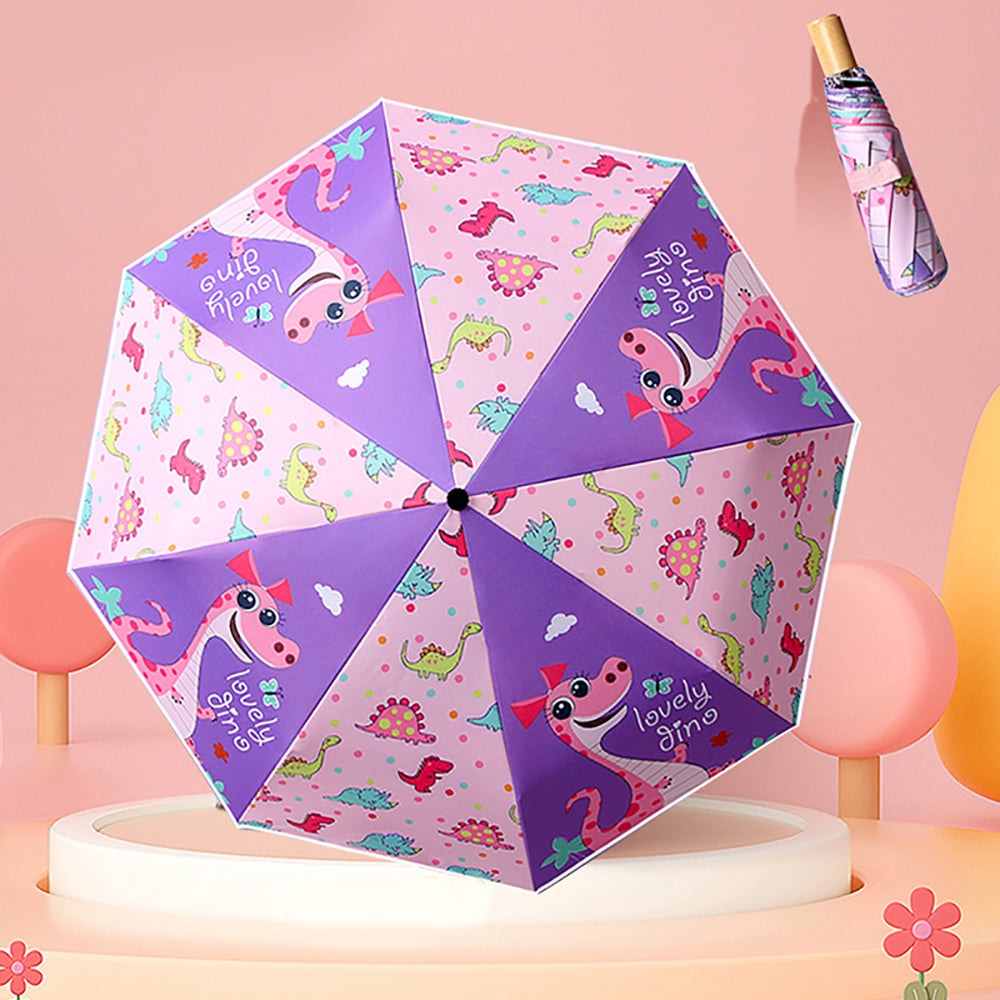 Little Surprise Box, 3-Fold Pink Dinosaur Print Rain And All-Season Kids Umbrella