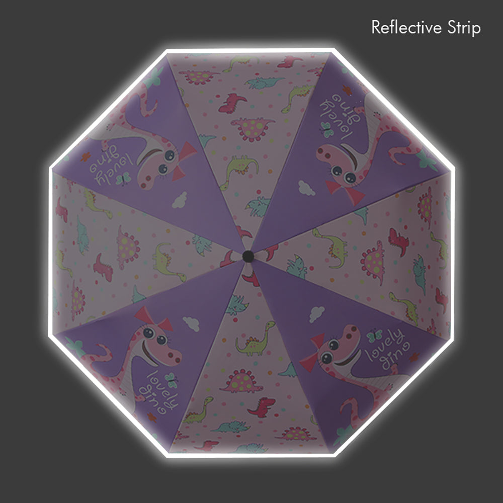 Little Surprise Box, 3-Fold Pink Dinosaur Print Rain And All-Season Kids Umbrella