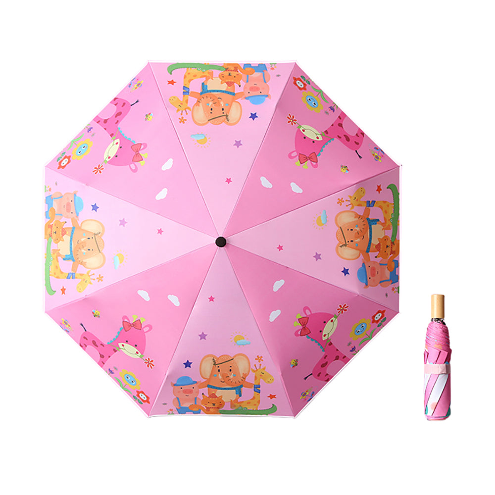 Little Surprise Box, 3-Fold Pink Giraffe Jungle Theme Rain And All-Season Kids Umbrella 