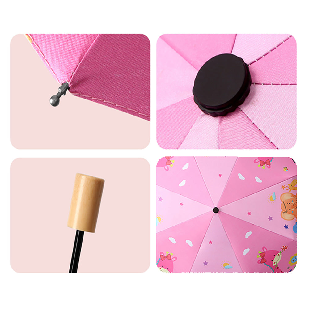 Little Surprise Box, 3-Fold Pink Giraffe Jungle Theme Rain And All-Season Kids Umbrella 