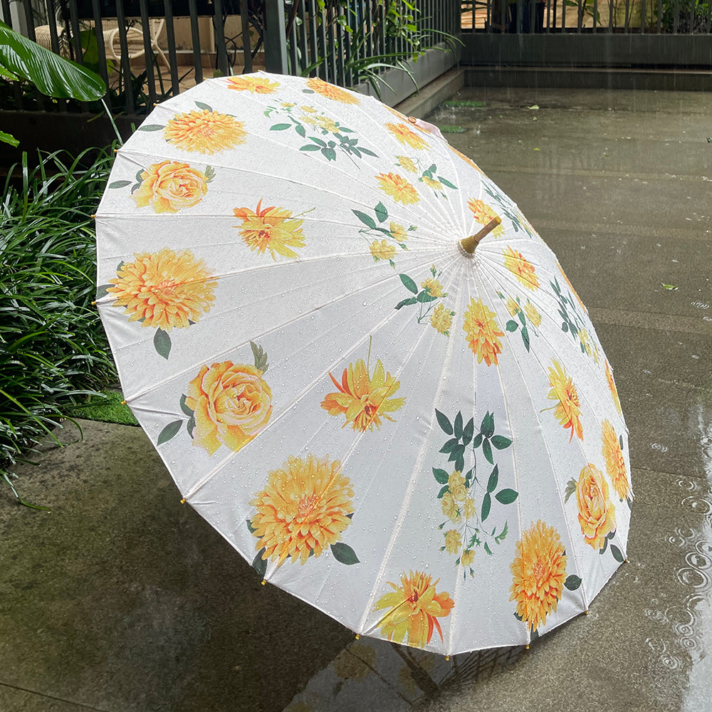 Little Surprise Box, Bright Lemon Flowers, Chinese Canopy Style Rain and All season Umbrella