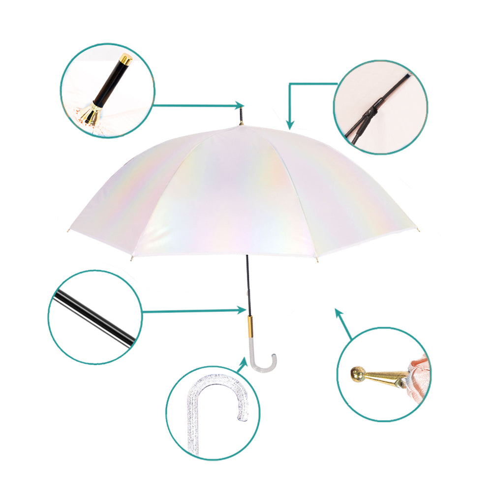 Little Surprise Box, White Holographic Glitter Rain Umbrella For Kids & Adults.