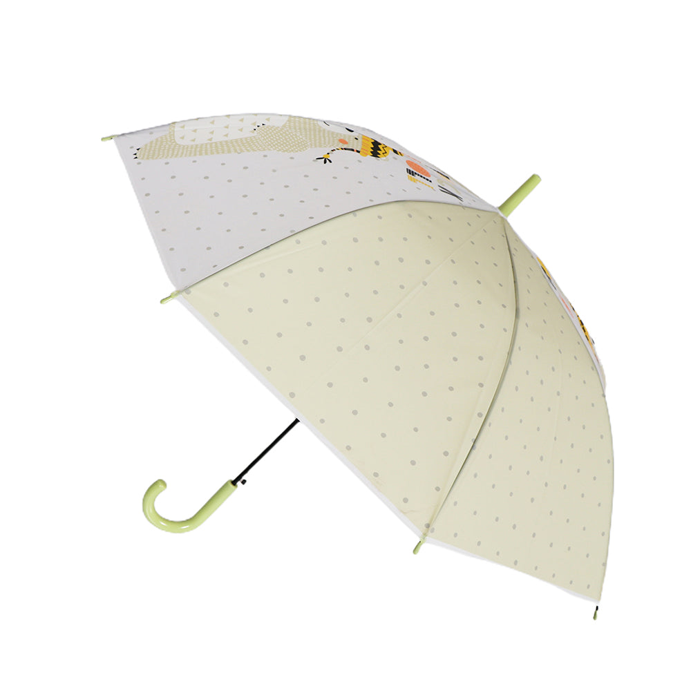 Little Surprise Box, Olive Green, Translucent Rock And Roll Kelly Jo Teddy Print With Polka Dots, Rain And All-Season Umbrella For Kids & Adults.