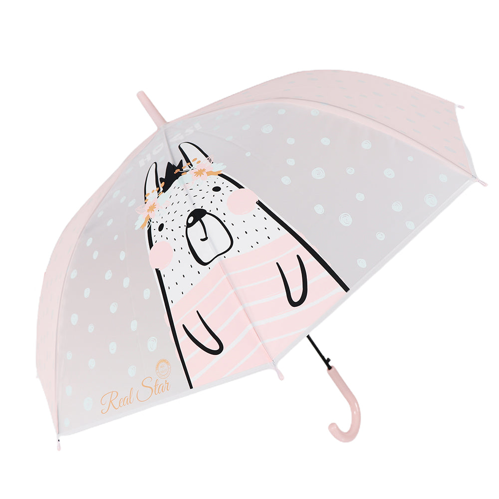 Little Surprise Box Pink Translucent Bunny Hugs, Rain And All-Season Umbrella For Kids & Adults.